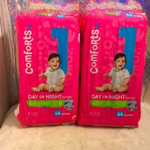 2 packs of comforts pampers size 1 qty 88